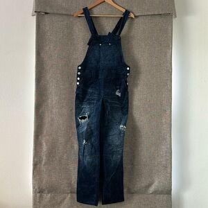 Pulcro distressed velvet overalls